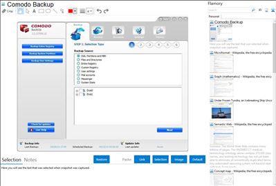 Comodo Backup - Flamory bookmarks and screenshots
