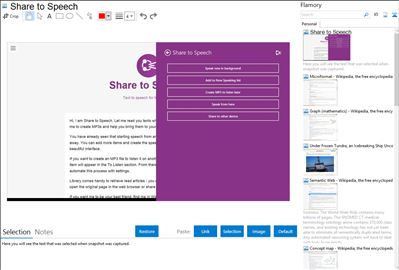 Share to Speech - Flamory bookmarks and screenshots