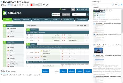 SofaScore live score - Flamory bookmarks and screenshots