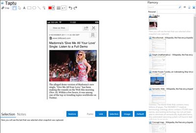 Taptu - Flamory bookmarks and screenshots