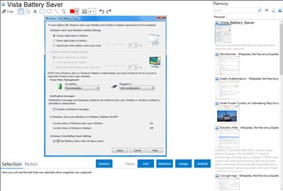 Vista Battery Saver - Flamory bookmarks and screenshots